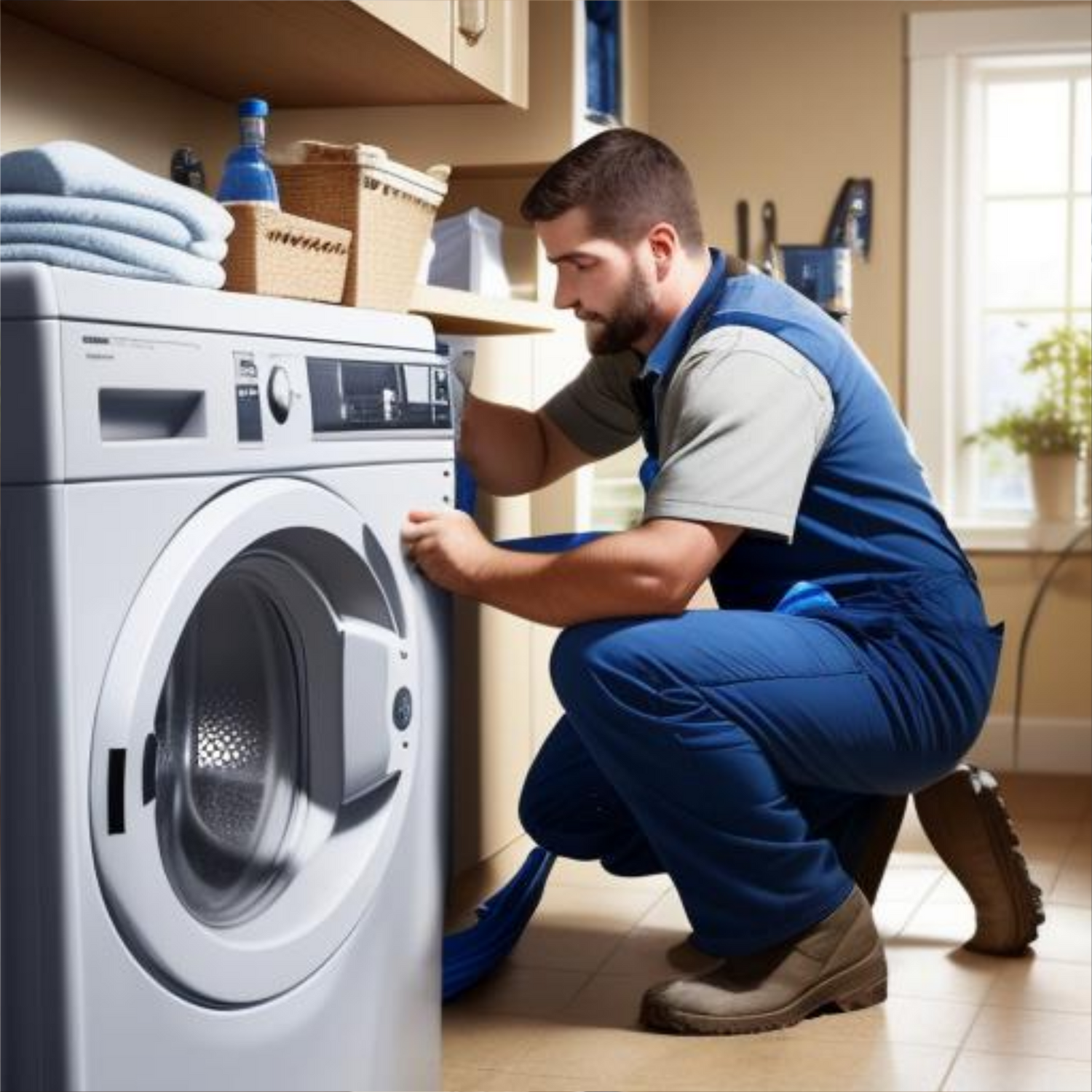 technician repairing a washer